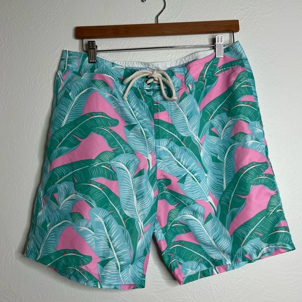 Strong Boalt Blue Green Pink Banana Leaf Board Shorts Swim Trunks Size 32